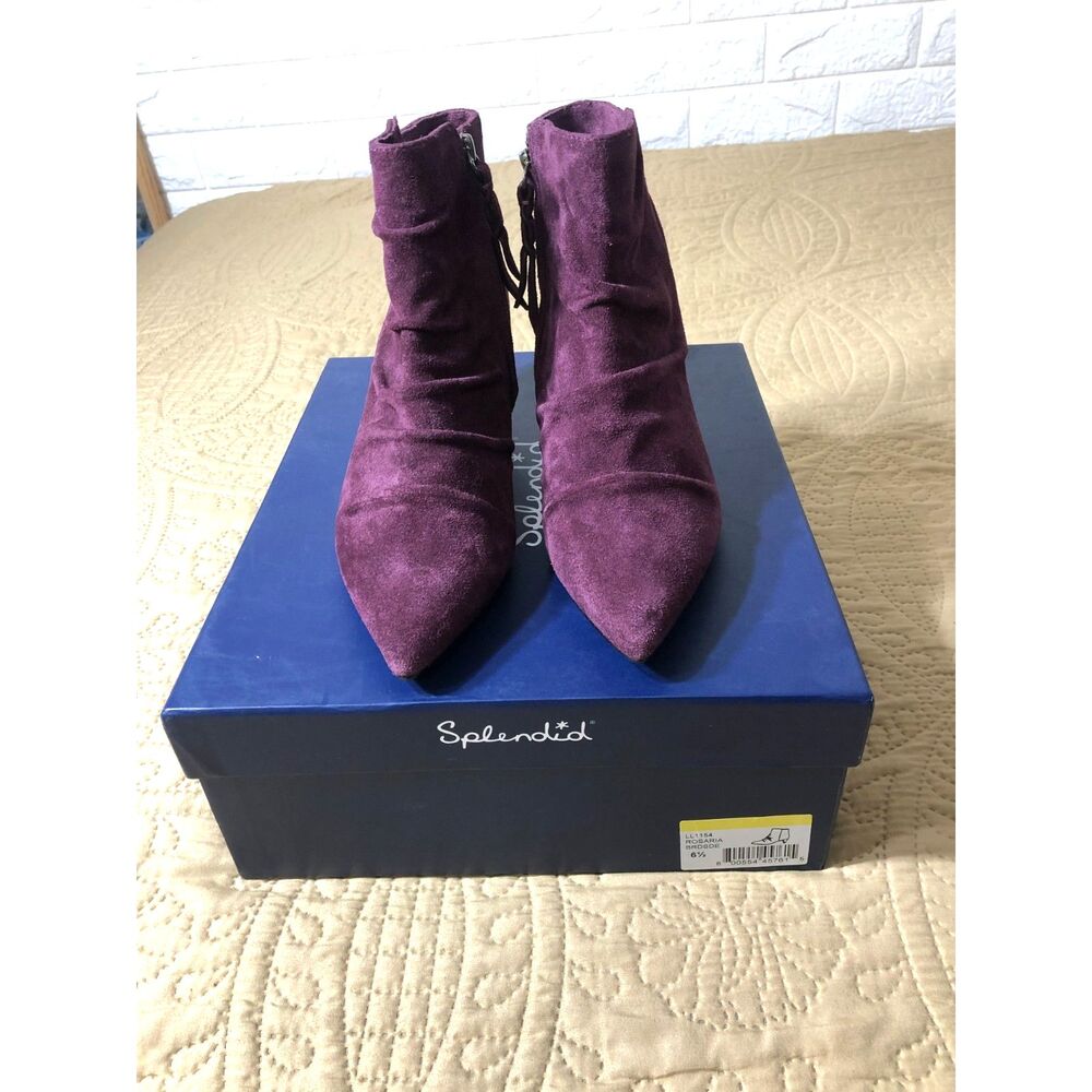 Splendid Rosaria Purple Suede Ankle Booties Pointed Toe Kitten Heel Boots 6.5